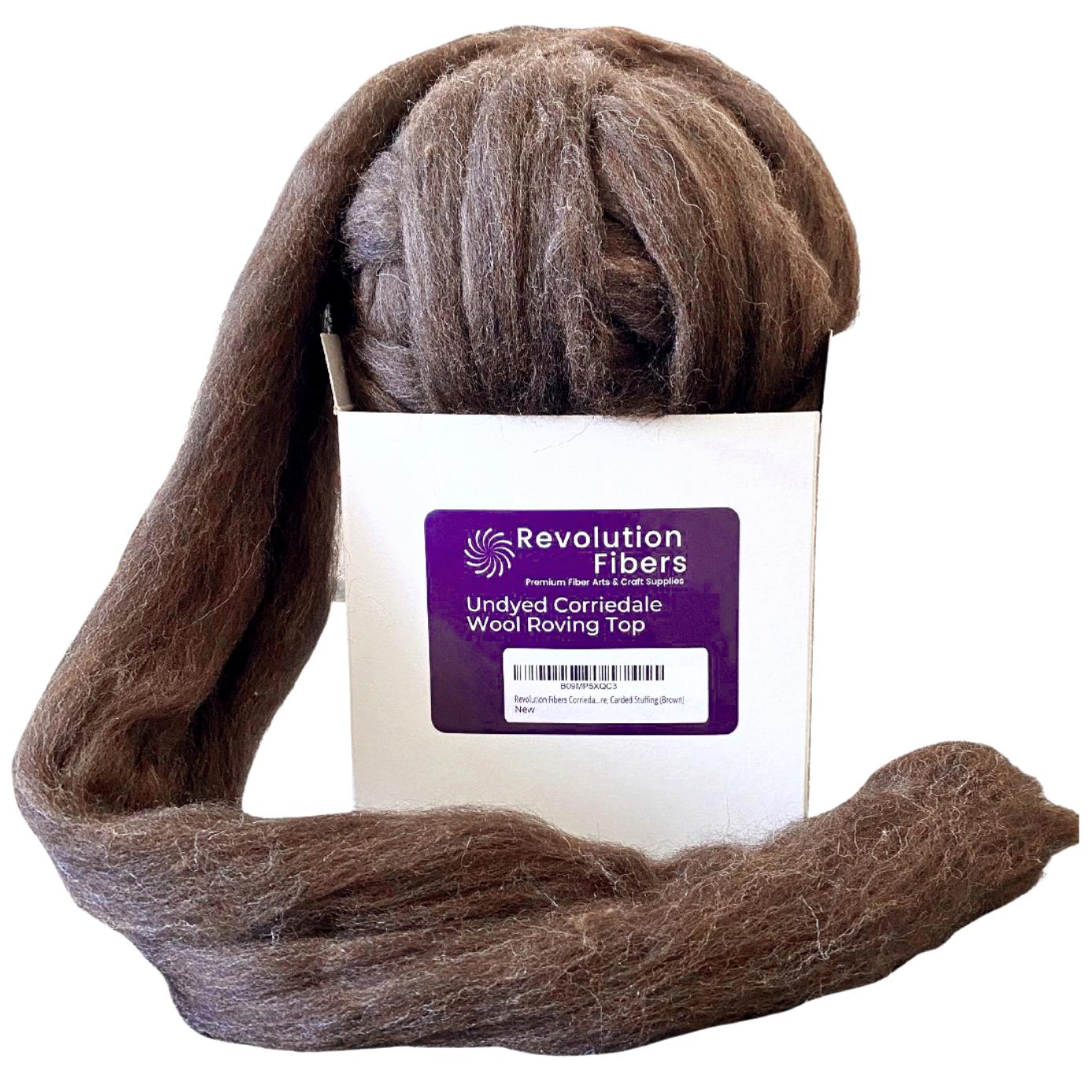 Corriedale Wool Roving Top (1 lb / 16 oz) | 28 Microns, Natural Brown Undyed, Cleaned and Combed Core Wool - Textile Indie 