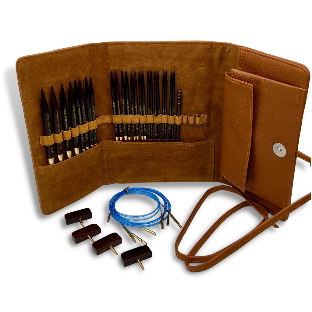 Premium 5 Inch Rosewood Interchangeable Circular Knitting Needle Set | Leather Case (29 Piece Set)