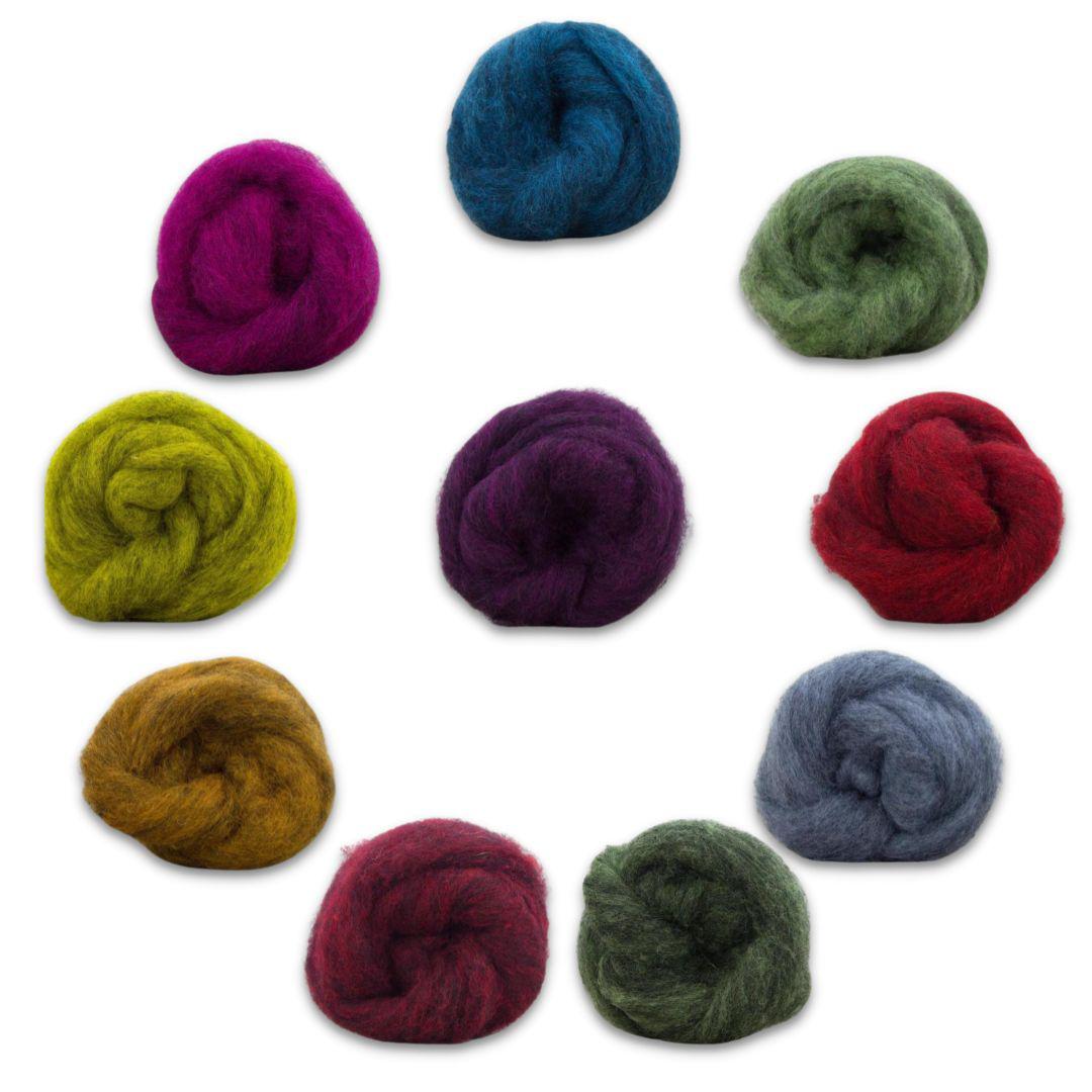 Himalayan Range Corriedale Wool Variety Pack | 10 Wondrous Colorways of Corriedale Carded Sliver - Textile Indie 