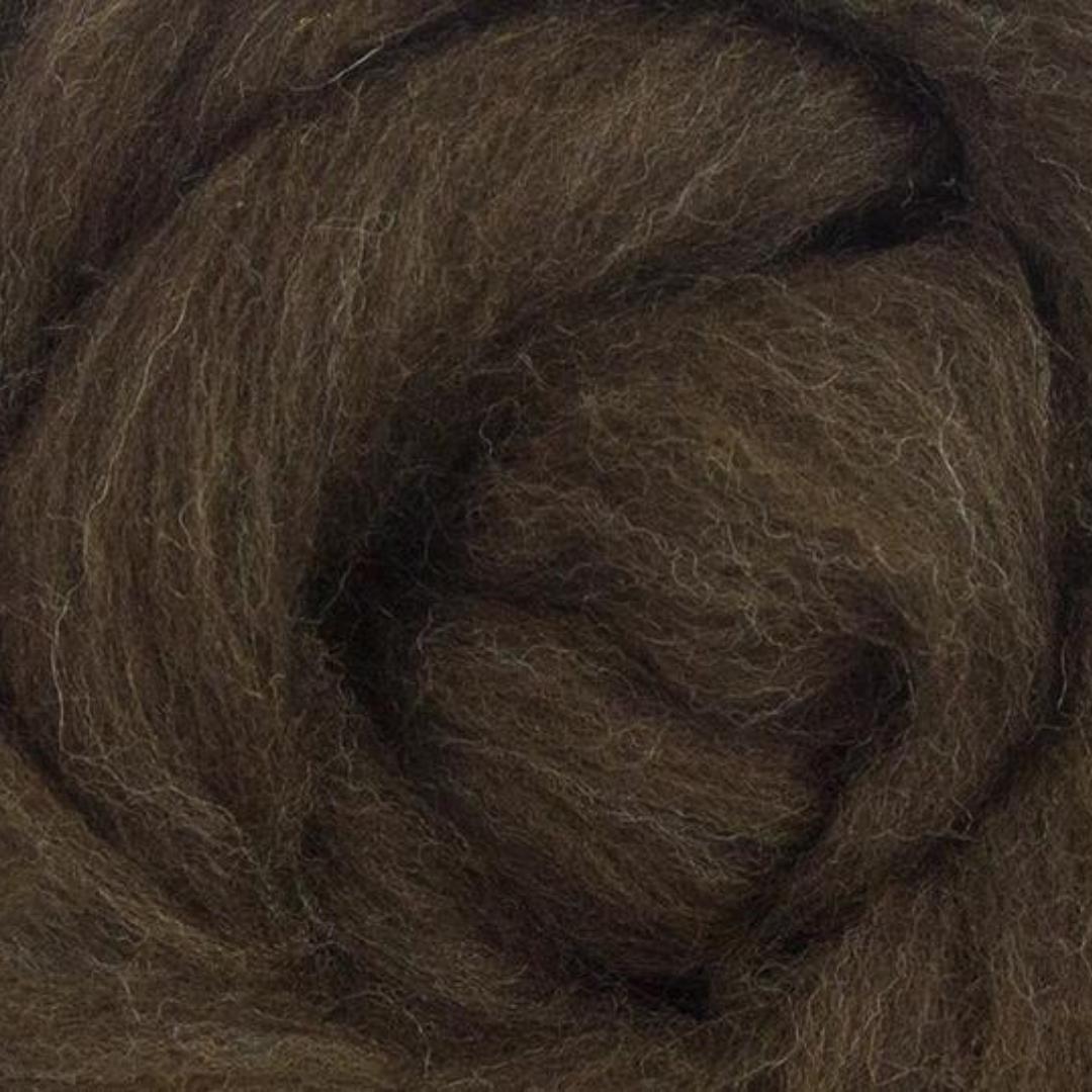 Corriedale Wool Roving Top (1 lb / 16 oz) | 28 Microns, Natural Brown Undyed, Cleaned and Combed Core Wool