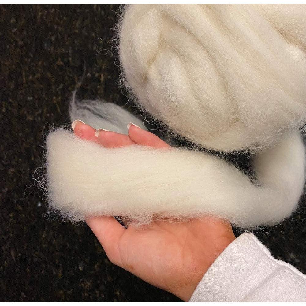 Corriedale Wool Roving Top (1 lb / 16 oz) | 28 Microns, Natural Undyed, Clean and Combed Wool - Textile Indie 