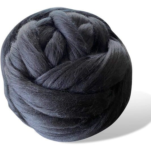 Dyed (Raven) Black Merino Wool Roving Top - Premium 21 Micron Roving Wool Top