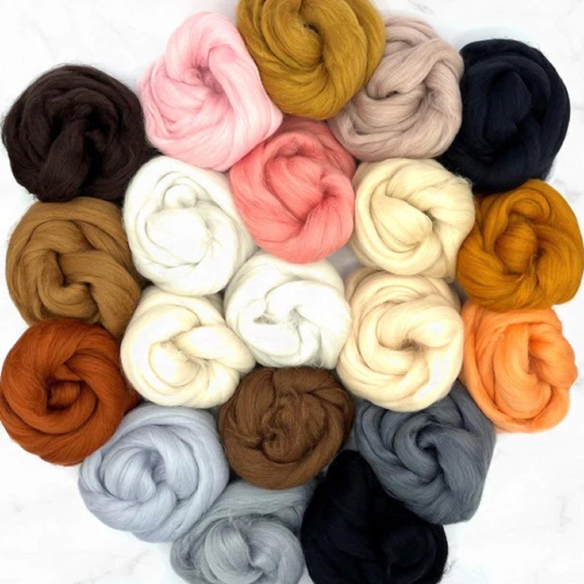 Mixed Merino Wool 20 Color Variety Pack | All Creatures (Naturals) 500 Grams, 23 Micron - Textile Indie 