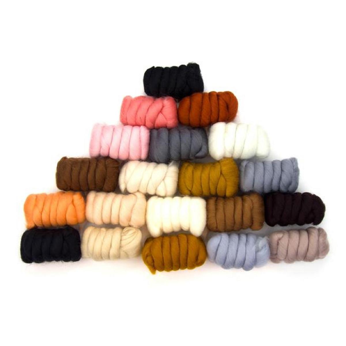 Mixed Merino Wool 20 Color Variety Pack | All Creatures (Naturals) 500 Grams, 23 Micron - Textile Indie 