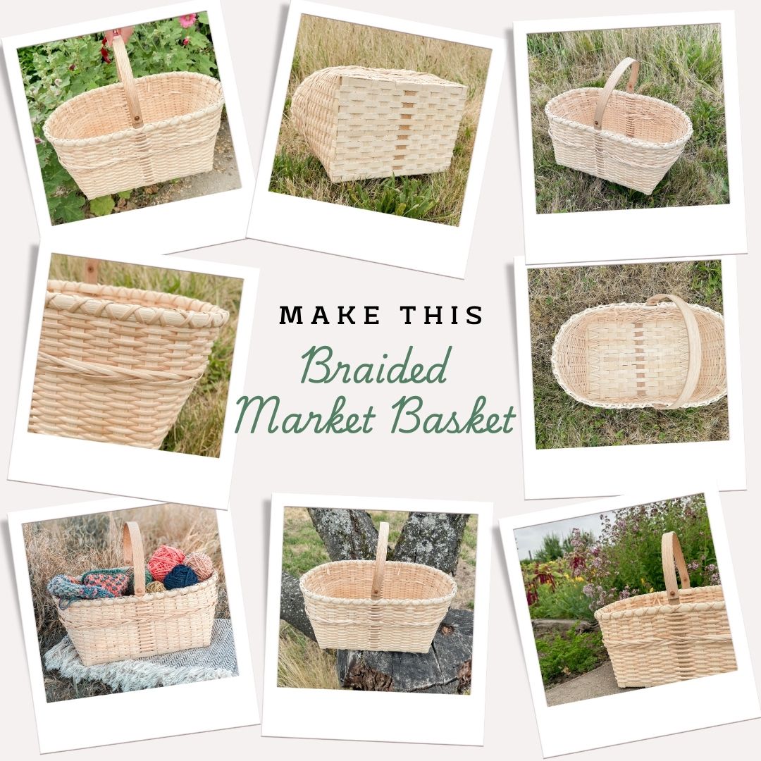 Load video: Woman in a white dress shows the features of the braided swing-arm market basket.