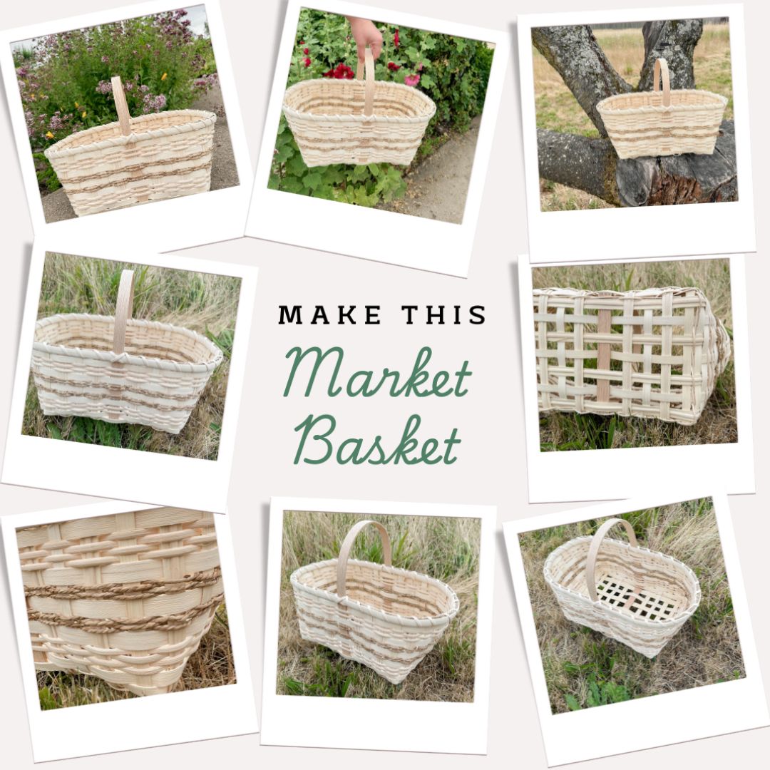 Load video: Woman in a white dress holding the market basket and describing it&#39;s features.