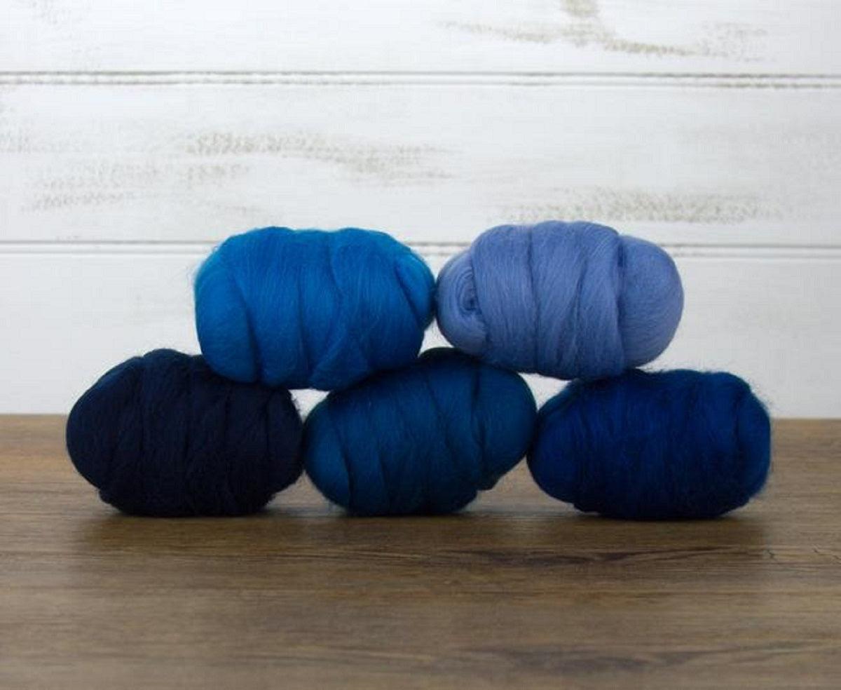 Mixed Merino Wool Variety Pack | Delta Blues (Blues) 250 Grams, 23 Micron
