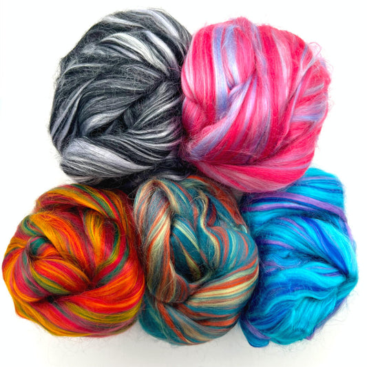 Dyed Multi-Color Bamboo Fiber Top | 5 Uber Soft, Luxurious Blended Colors | 125 Grams, 19 Micron