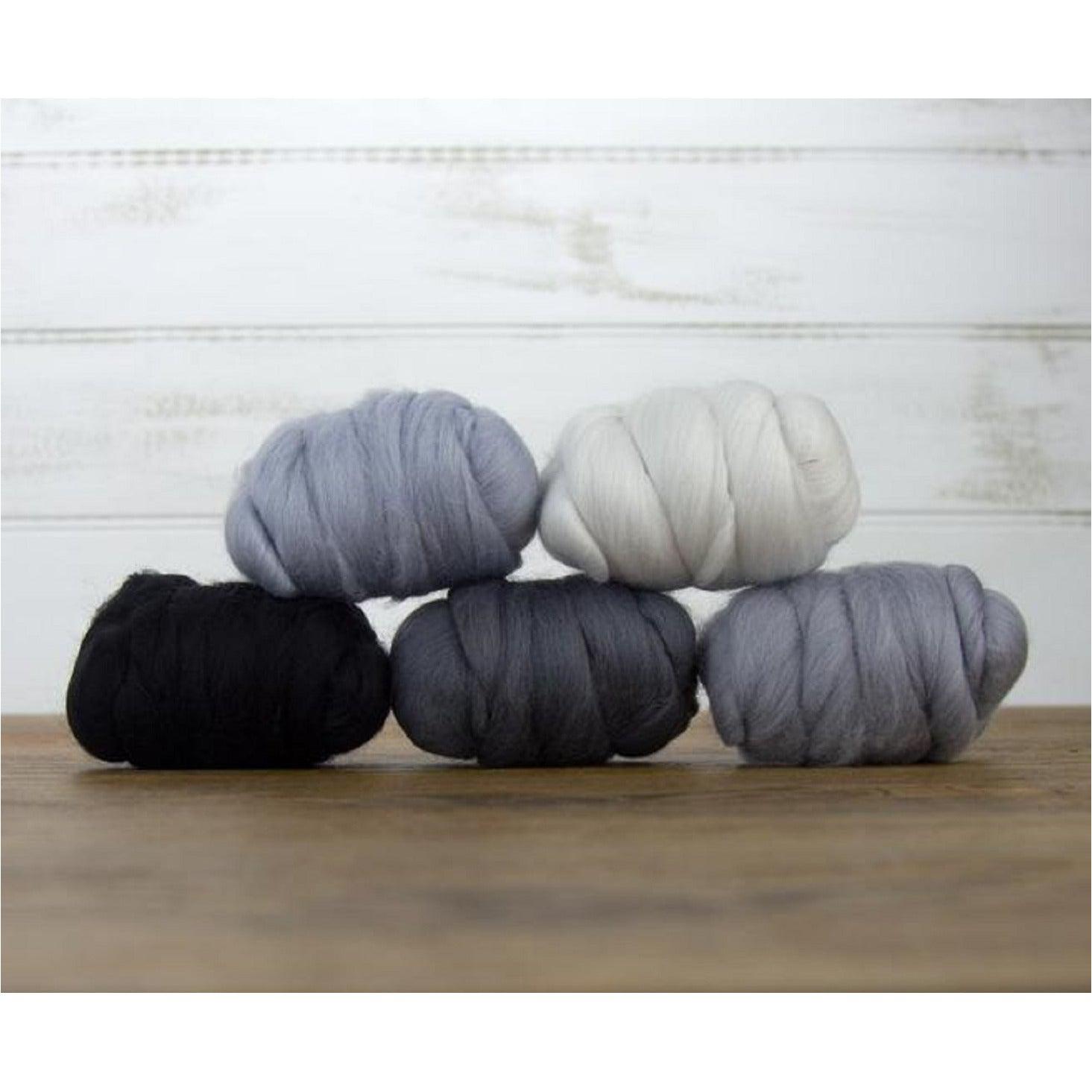 Mixed Merino Wool Variety Pack | Hazy Gray (Grays) 250 Grams, 23 Micron - Textile Indie 