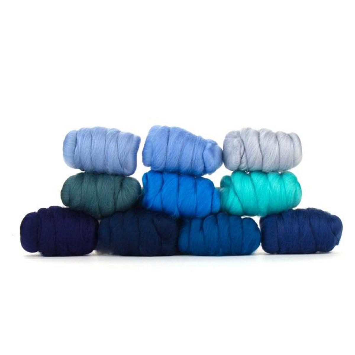 Mixed Merino Wool Variety Pack | Wooly Waves (Blues) 250 Grams, 23 Micron - Textile Indie 